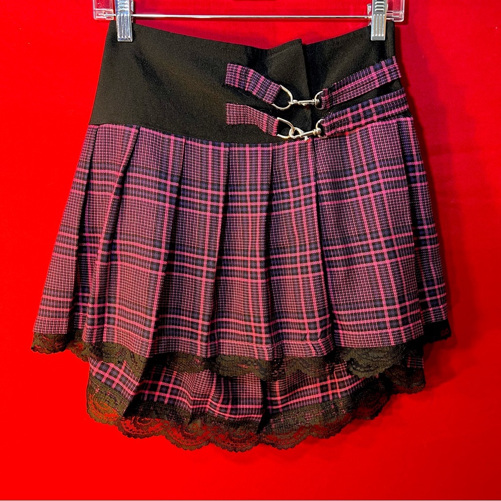 Pink and black plaid Morbid Threads mini skirt size large